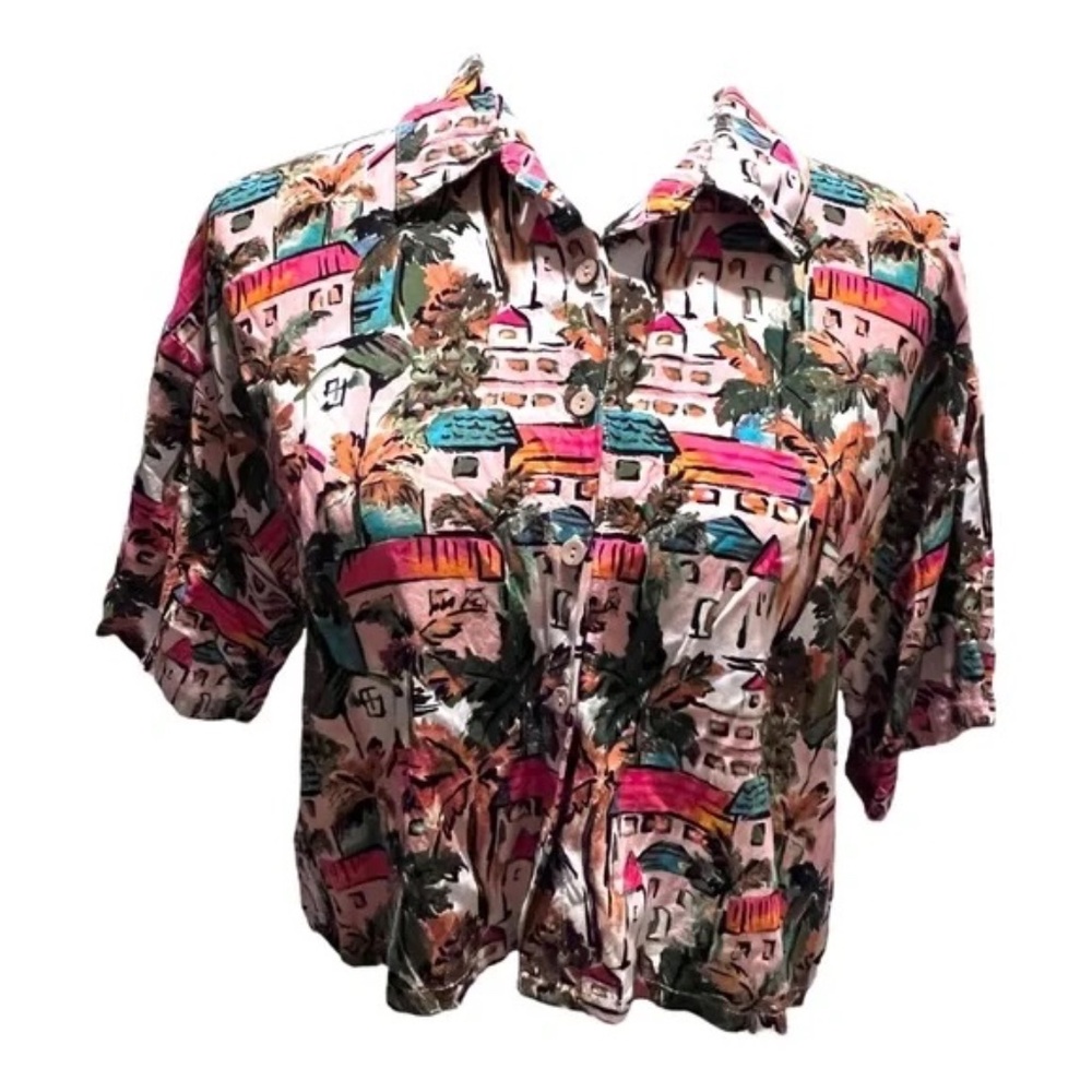 Forever 21 Tropical Villa Cropped Button Up Shirt